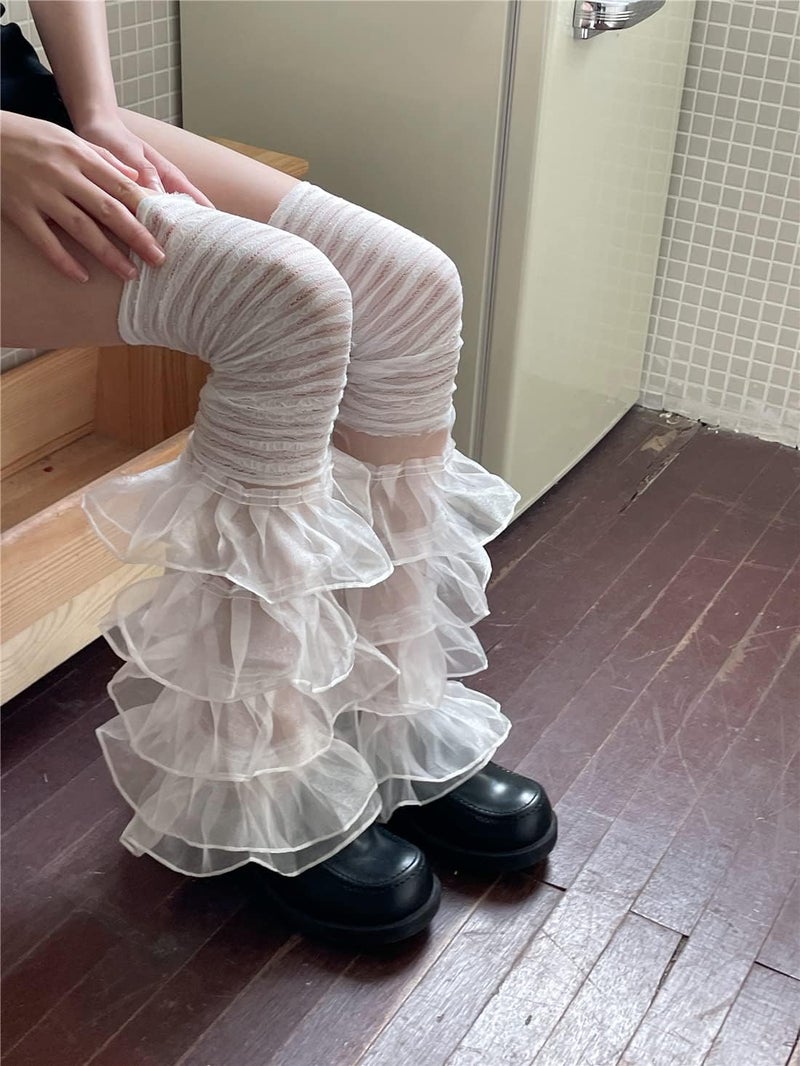 SherryDC Girl's Y2k Kawaii Leg Warmers Cute Lace Harajuku Leg Sleeves Gothic Lolita Long Slouch Socks for Women - Image 5